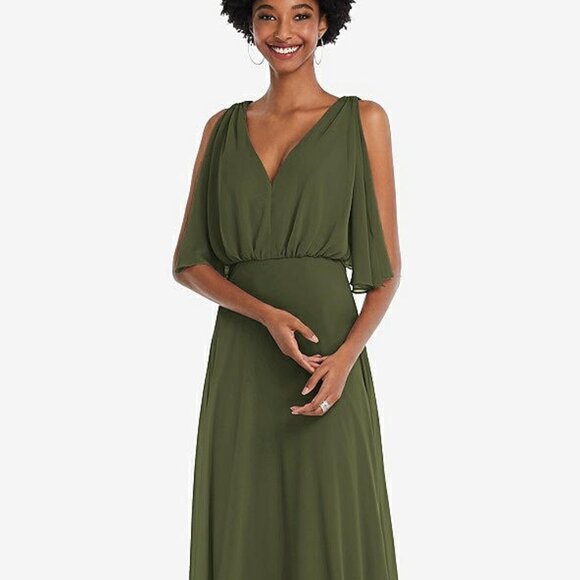 After Six 1565...V-Neck Split Sleeve Blouson Maxi Dress....Olive Green...Sz 18 - Picture 6 of 11